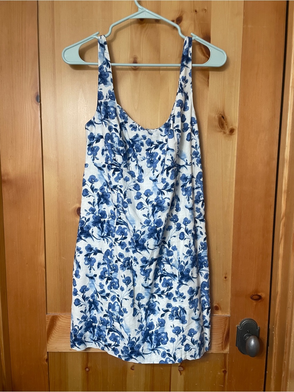 Abercrombie & Fitch White Tank Mini Dress with Blue Floral Print